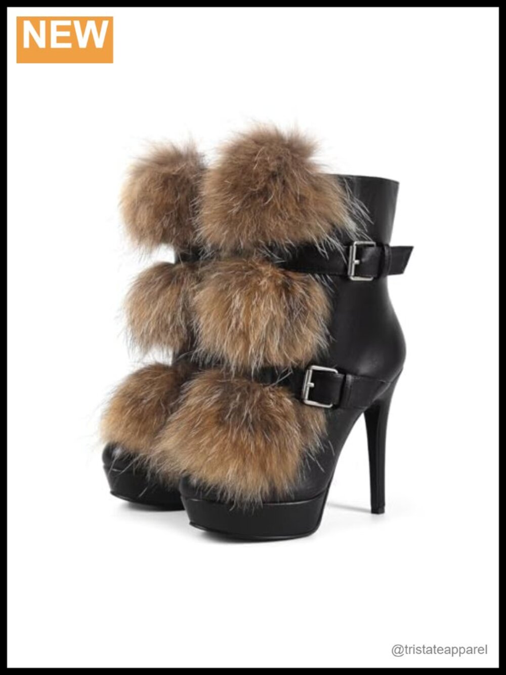 Genuine Fox Fur Stiletto Platform Ankle Booties Women